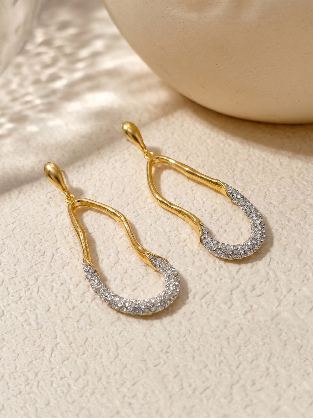 Alexis Bittar Gold Teardrop Dangle Earrings with Silver Pavé